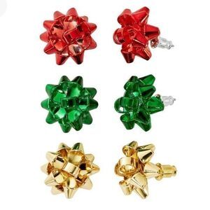 Set of 3 Christmas Bow Stud Earrings